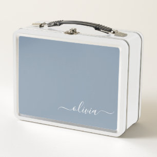 Dusty Blue Minimalistisch Modern Monogram Elegant Metall Brotdose