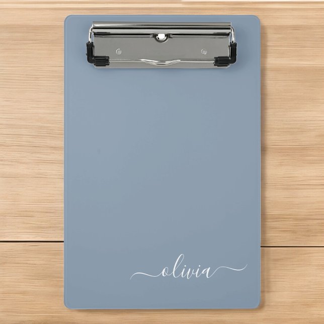 Dusty Blue Minimalistisch Modern Monogram Elegant Mini Klemmbrett (Von Creator hochgeladen)