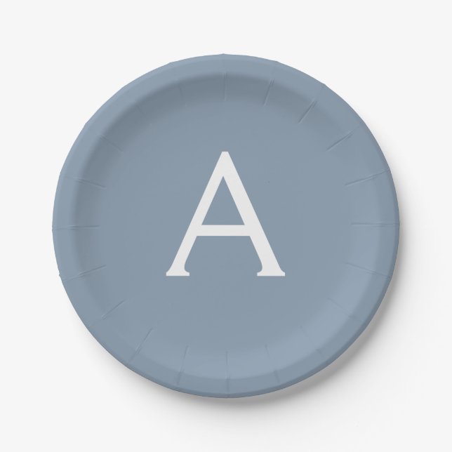 Dusty Blue Minimalistisch Modern Monogram Elegant Pappteller (Vorderseite)