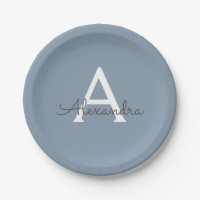 Dusty Blue Minimalistisch Modern Monogram Elegant