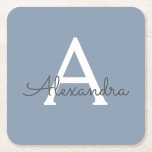 Dusty Blue Minimalistisch Modern Monogram Elegant Rechteckiger Pappuntersetzer