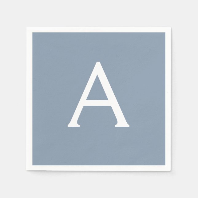 Dusty Blue Minimalistisch Modern Monogram Elegant Serviette (Vorderseite)
