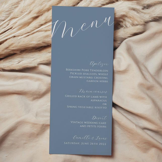 Dusty Blue Minimalistisch Modern Wedding Menu Menükarte (Von Creator hochgeladen)