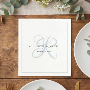 Dusty Blue Minimalistisch Monogram Wedding Napkins Serviette