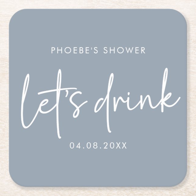 Dusty Blue Minimalistisch Script Brautparty Unters Rechteckiger Pappuntersetzer (Vorderseite)