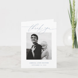 Dusty Blue Minimalistisch Script Foto Wedding Dankeskarte