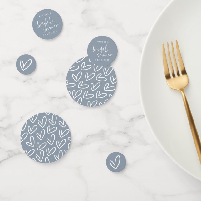 Dusty Blue Minimalistisch Script & Heart Brautpart Konfetti (Gruppe)