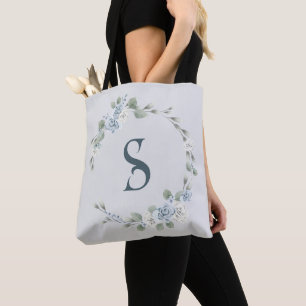 Dusty Blue Minimalistisch Script Initial Monogram Tasche