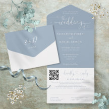 Dusty Blue Minimalistisch Script QR Code Wedding