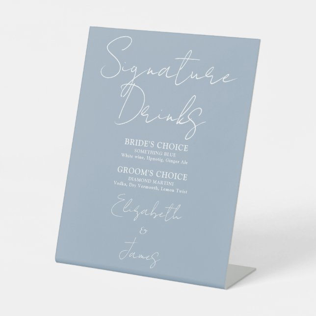 Dusty Blue Minimalistisch Script Signature Drinks Sockelschild (Vorderseite)