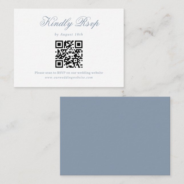 Dusty Blue Minimalistisch Script Wedding QR Code U Begleitkarte (Vorne/Hinten)