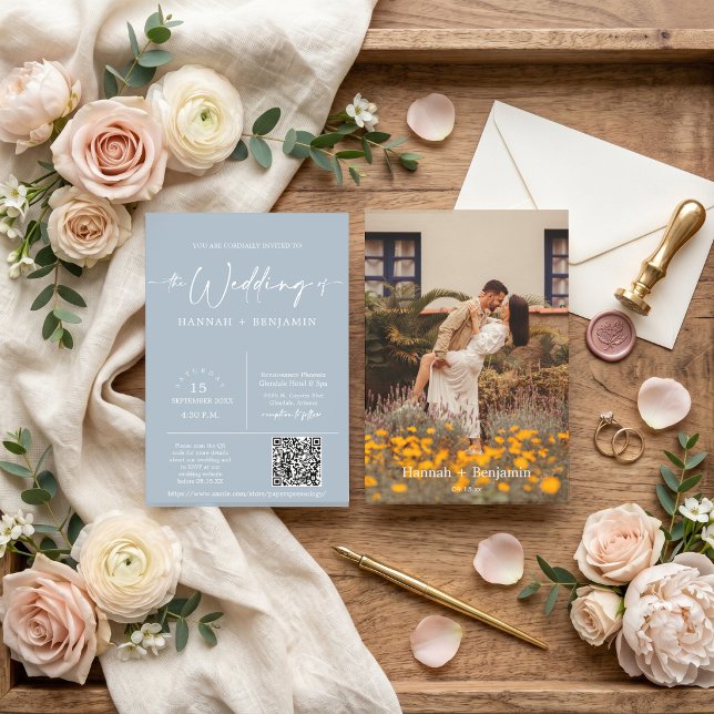 Dusty Blue Minimalistisch Wedding Arch QR Code Fot Einladung (Von Creator hochgeladen)