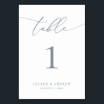Dusty Blue Minimalistisch Wedding | Event Custom T Tischnummer<br><div class="desc">(**BITTE BEACHTEN SIE: Um zu bestellen,  passen Sie einfach Ihre Tischnummer (und Name/Datum) an und fügen Sie jede Nummer einzeln in Ihren Warenkorb ein. Dann Karo raus,  sobald du fertig bist.) Schön,  elegant,  modern und minimalistisch,  Tischnummer-Karte. Vollständig anpassbar mit Ihren Namen (oder Ereignisname) und Datum.</div>