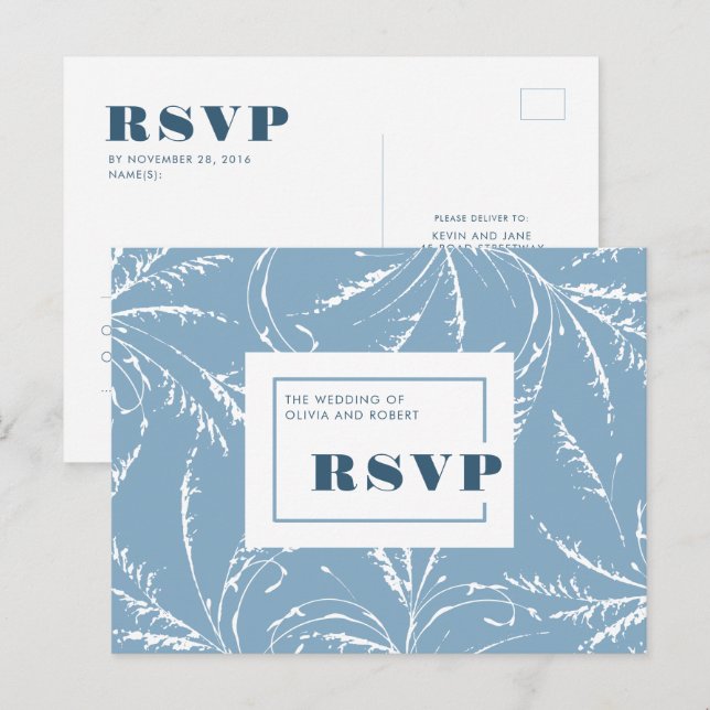 Dusty Blue Minimalistisch Wedding RSVP Postkarte (Vorne/Hinten)