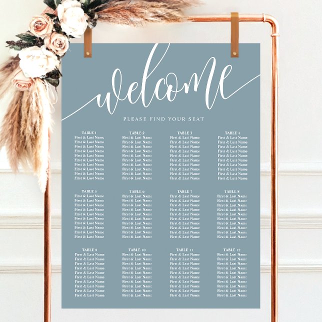 Dusty Blue Minimalistisch Wedding Seating Chart Poster (Von Creator hochgeladen)