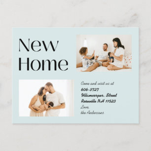 Dusty Blue Minimalistisch Zwei Foto Neue Zuhause M Ankündigungspostkarte