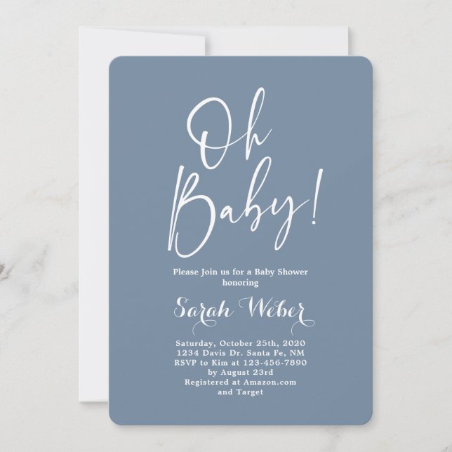Dusty Blue minimalistischer Baby Duschjunge Einladung (Vorderseite)