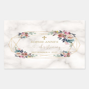 Dusty Blue Misty Rose Blume Gold Christening Rechteckiger Aufkleber