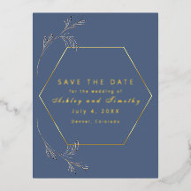 Dusty Blue mit Goldfolie Save the Date Postcard