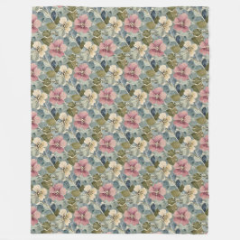 Dusty Blue mit Mauve und White Blume Fleecedecke