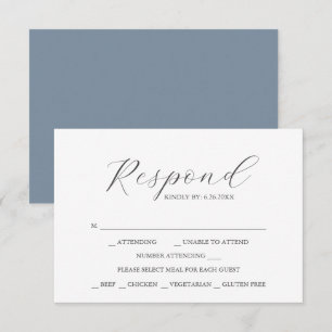 Dusty Blue mit RSVP-Karten für die Hauptmahlzeit RSVP Karte