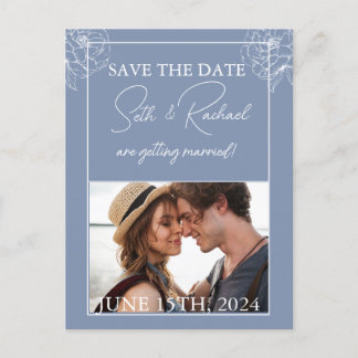 Dusty Blue mit weißem Blumendesign Postkarte