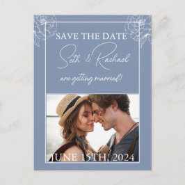 Dusty Blue mit weißem Blumendesign Postkarte