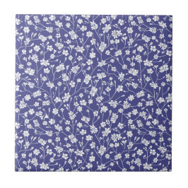 Dusty Blue mit weißen Blume Druckfolie Fliese