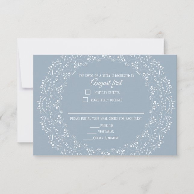 Dusty Blue mit weißer Mandala RSVP-Karte RSVP Karte (Vorderseite)