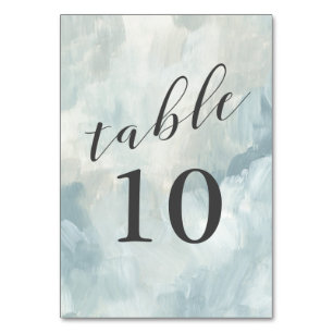 Dusty Blue Modern Abstrakt Brushstrikes Wedding Tischnummer