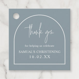 Dusty Blue Modern Arch Minimalistisch Christening Geschenkanhänger