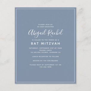 Dusty Blue Modern Budget Bat Mitzvah Einladung