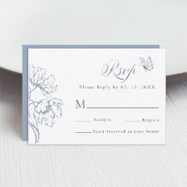 Dusty Blue Modern Classic Floral Wedding  RSVP Karte