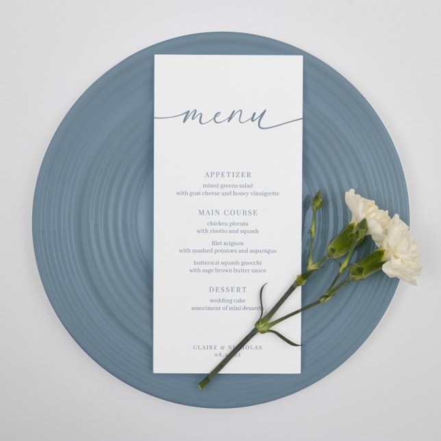 Dusty Blue Modern élégant Mariage Accueil Menu (Créateur téléchargé)