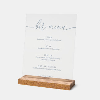 Dusty Blue Modern élégant Wedding Bar Menu