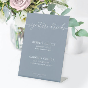 Dusty Blue Modern Elegant Wedding Signature Drinks Sockelschild