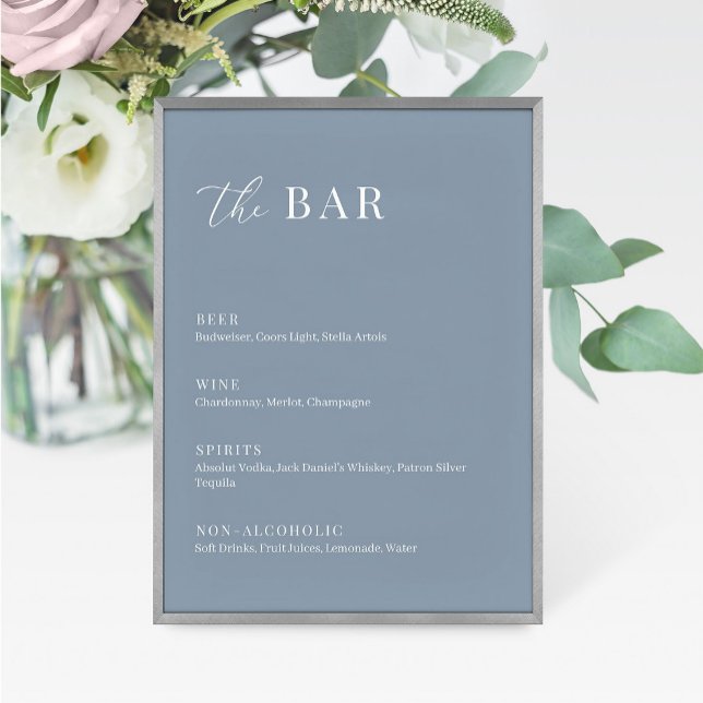 Dusty Blue Modern Elegant Wedding The Bar Menu (Von Creator hochgeladen)