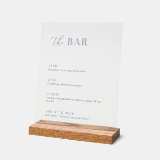 Dusty Blue Modern Elegant Wedding The Bar Menu Acrylschild