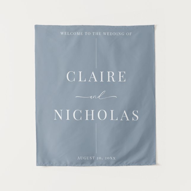 Dusty Blue Modern Elegant Wedding Welcome Sign Wandteppich (Vorderseite)