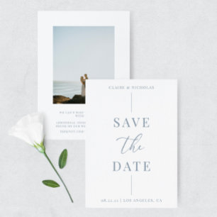 Dusty Blue Modern Elegante Hochzeit kühl Text & Fo Save The Date