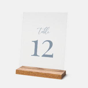 Dusty Blue Modern Elegante Hochzeit-Tischnummer Acrylschild