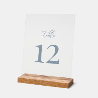 Dusty Blue Modern Elegante Hochzeit-Tischnummer Acrylschild