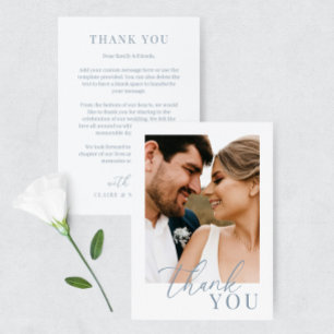 Dusty Blue Modern Elegante Wedding Foto Vielen Dan Dankeskarte