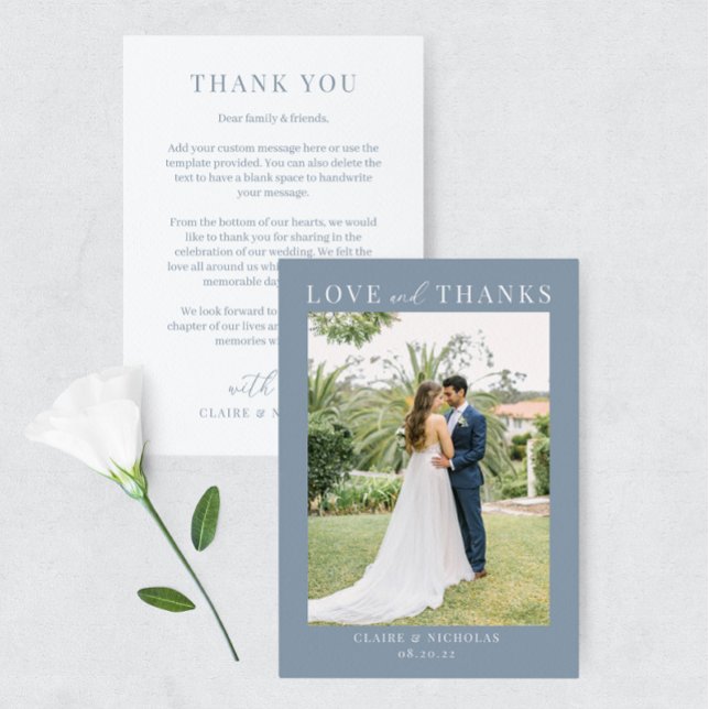 Dusty Blue Modern Elegante Wedding Foto Vielen Dan Dankeskarte (Von Creator hochgeladen)