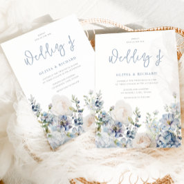 Dusty Blue Modern Floral All Seasons Wedding Einladung