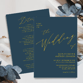 Dusty Blue Modern Gold Script in einer Hochzeit Einladung