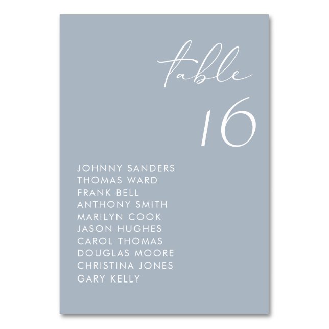 Dusty Blue Modern handgeschriebene SkriptWedding Tischnummer (Vorderseite)