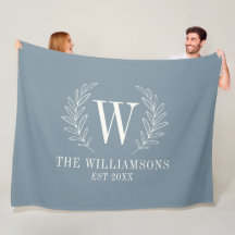 Dusty Blue Modern Laurel Leaf Monogram