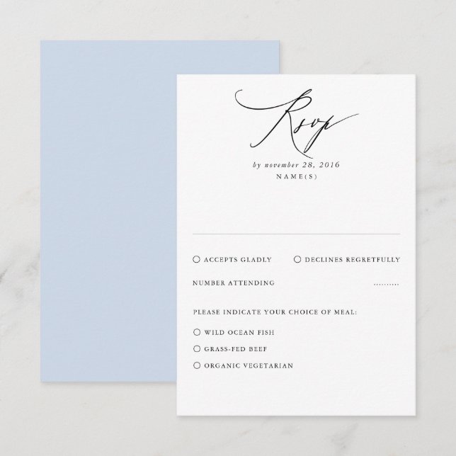 Dusty Blue Modern Minimal Wedding RSVP Card Karte (Vorne/Hinten)