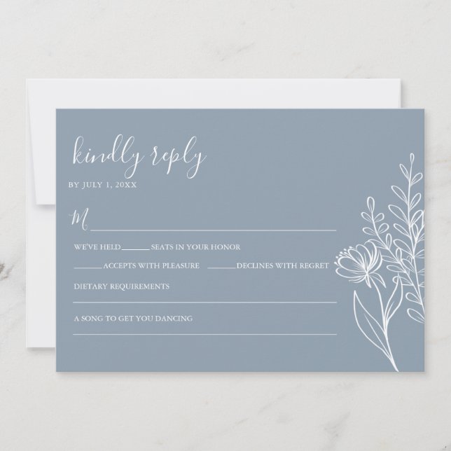 Dusty Blue Modern Minimalist Wedding Elegant Einladung (Vorderseite)